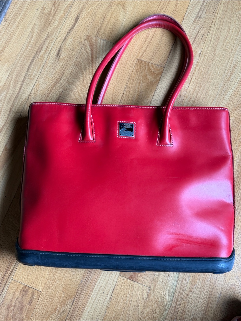Dooney & Bourke Red Leather Tote with Black Trim